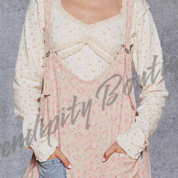 POL Farmers Suspender Overalls Wide Leg Floral Patchwork Denim Bib Overalls - Picture 8 of 11